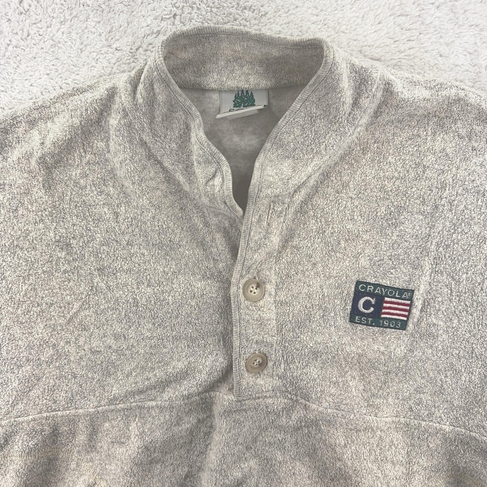 Vintage Crayola Crayon Fleece Henley Pullover Sweater XS Embroidered USA‎